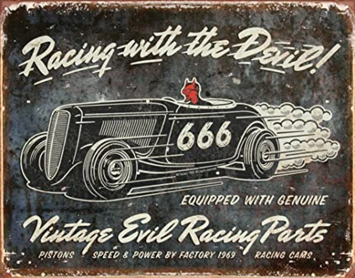 Insegne: Blechschild-RACING WITH THE DEVIL 666 - 30 X 40 CM – Nuovo e nell'imballaggio originale da Rupperswil venduto da big-one-sale