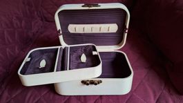 Vintage Schmuckschatulle ,Cremeweiss Lila , mit Einsatz