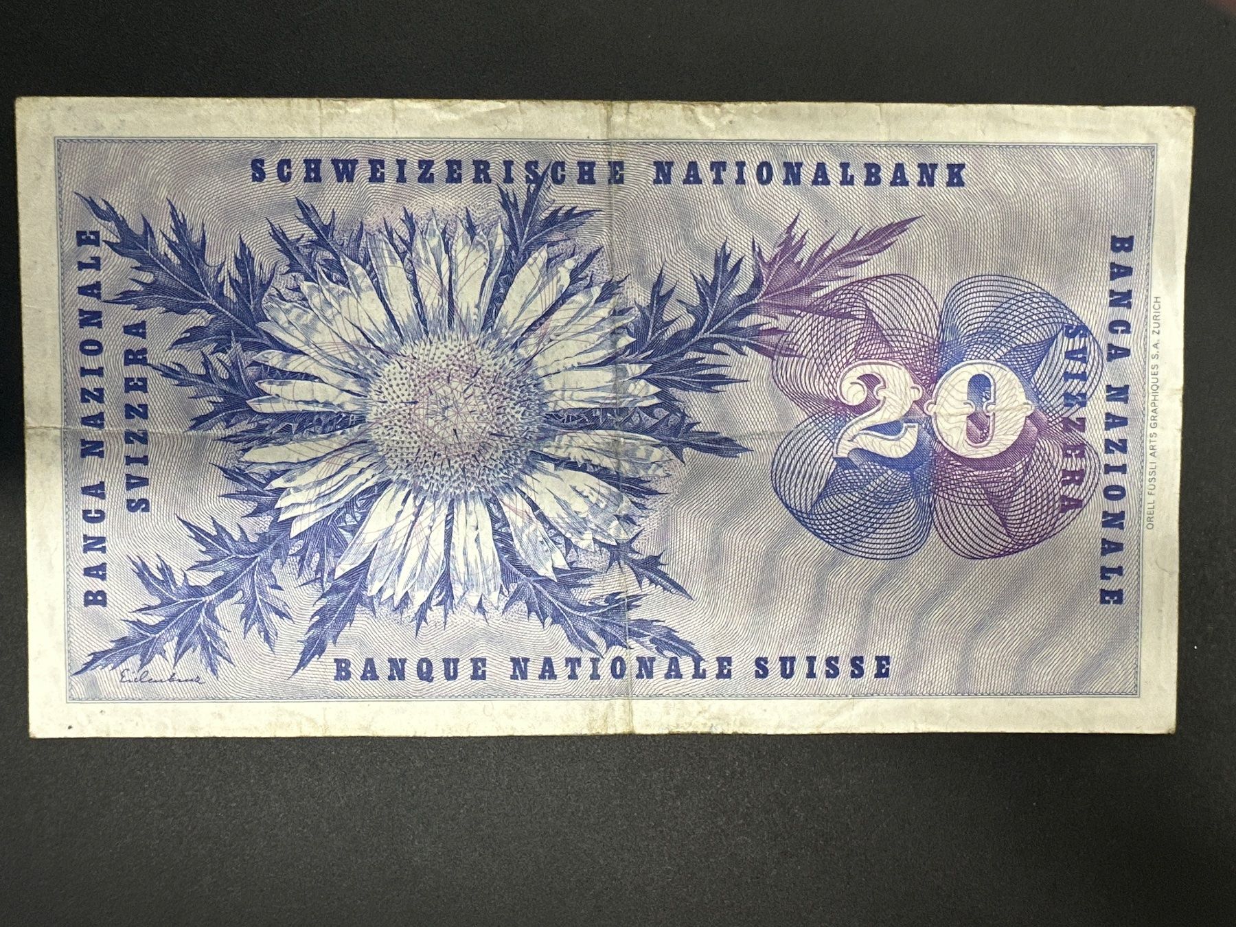Banknoten: 20 Fr.-Note Schweiz 1976 – Gebraucht aus Herisau von herau 1