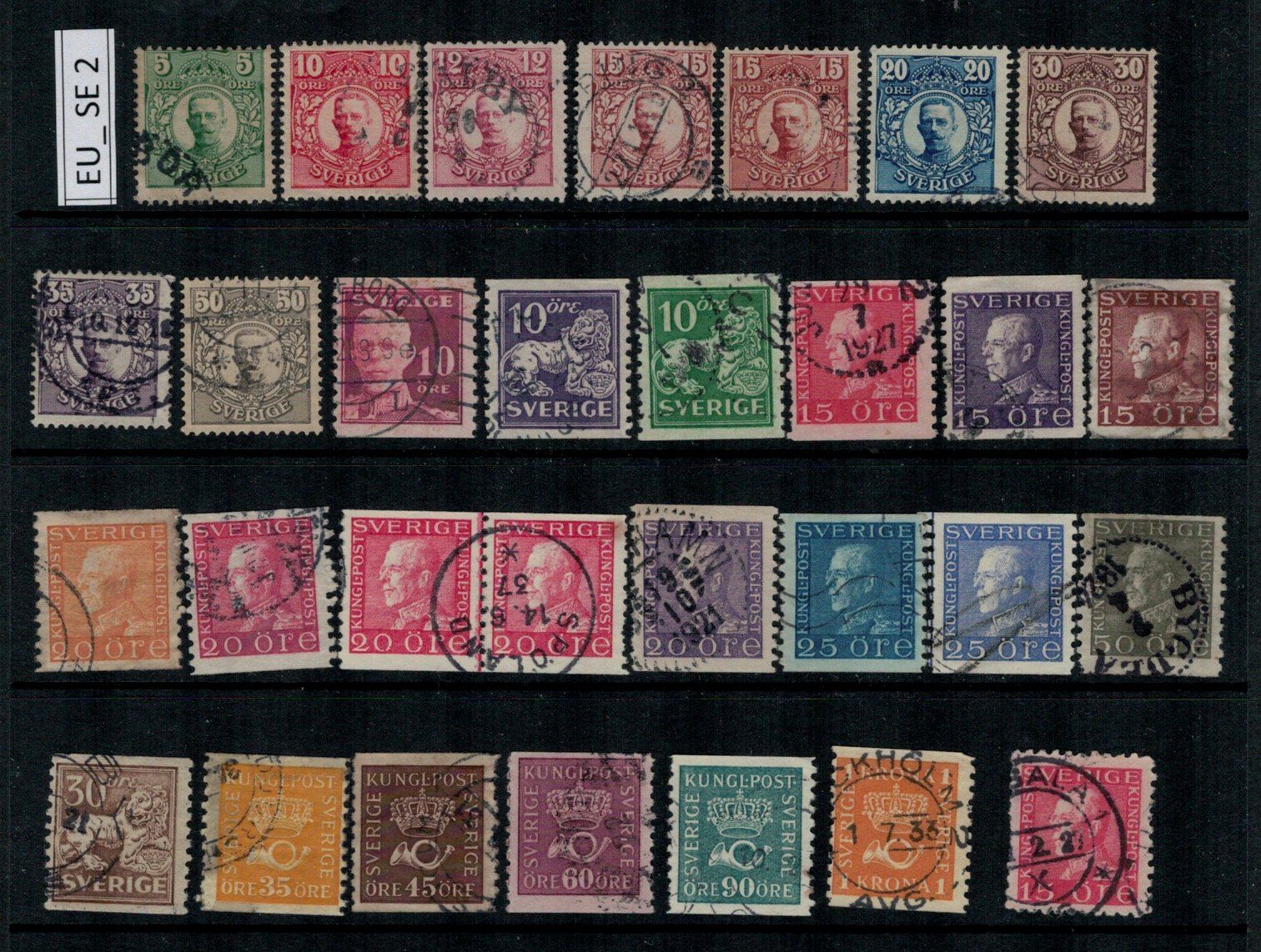 Tutti i francobolli: Schweden 1911/34, gestempelt, EU_SE2 – Usato da Erlenbach ZH venduto da panstamps