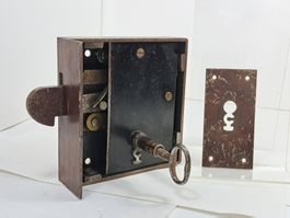 1antikes Schiebetür Schloss m. Schlüssel DM7cm (LOT146#TBS1)
