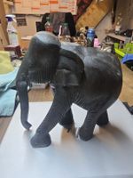 Holz Elefant Figur stehend Grau (D1)
