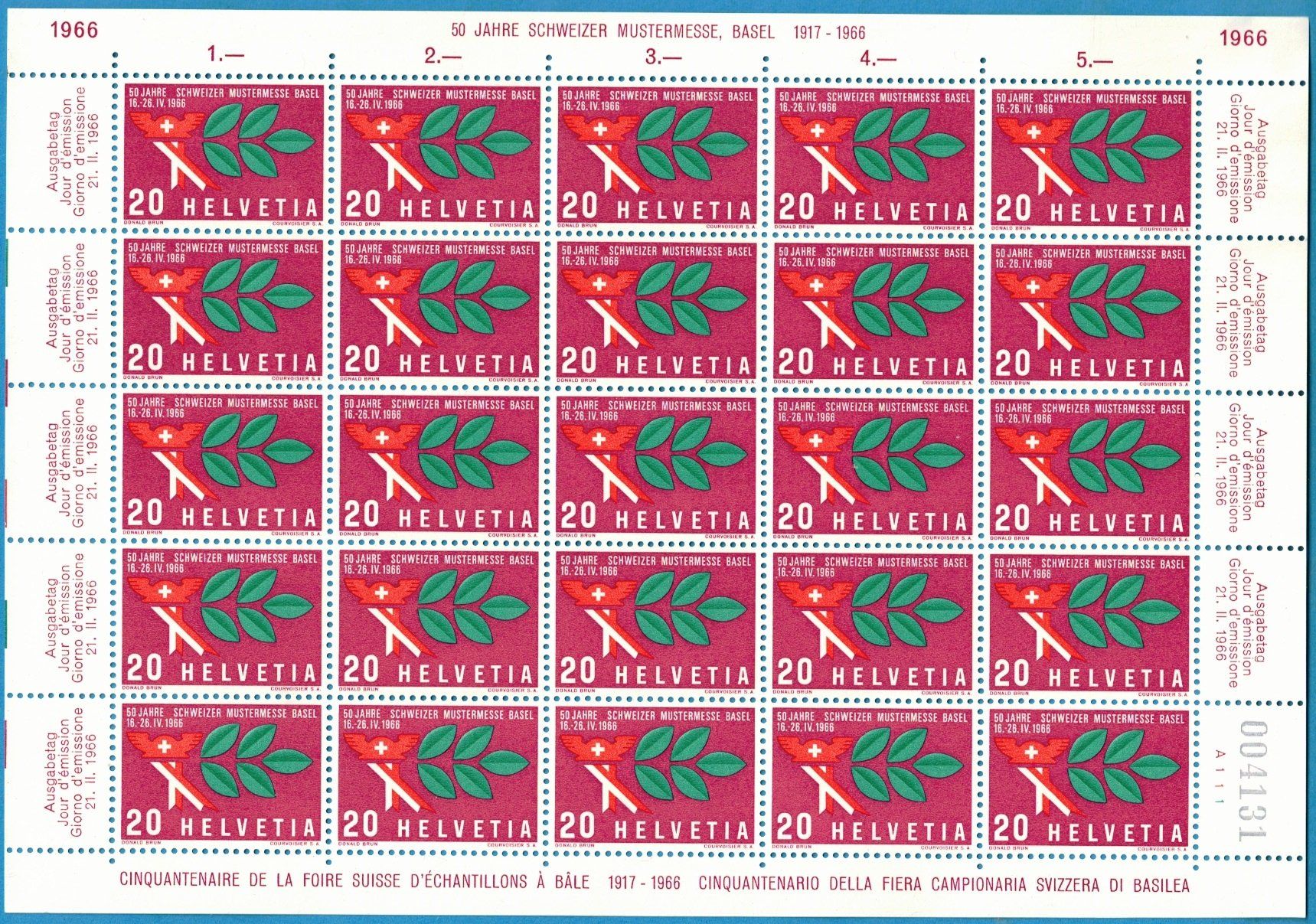 Tutti i francobolli: 1966  Kleinbogen Schweiz. Mustermesse Basel  postfrisch  A1 – Nuovo (secondo la descrizione) da Mellingen venduto da Ginger