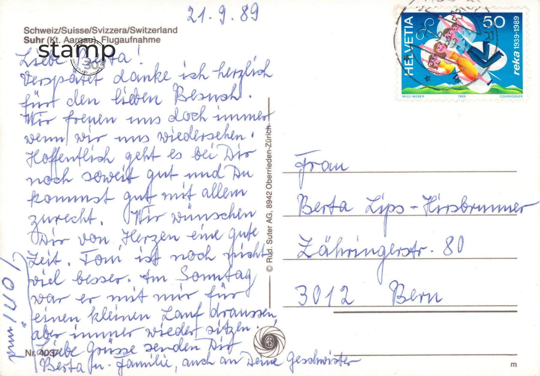 Ansichtskarten: 1989 AK Suhr - Flugaufnahme – Gebraucht aus Eggersriet von stamp303 1