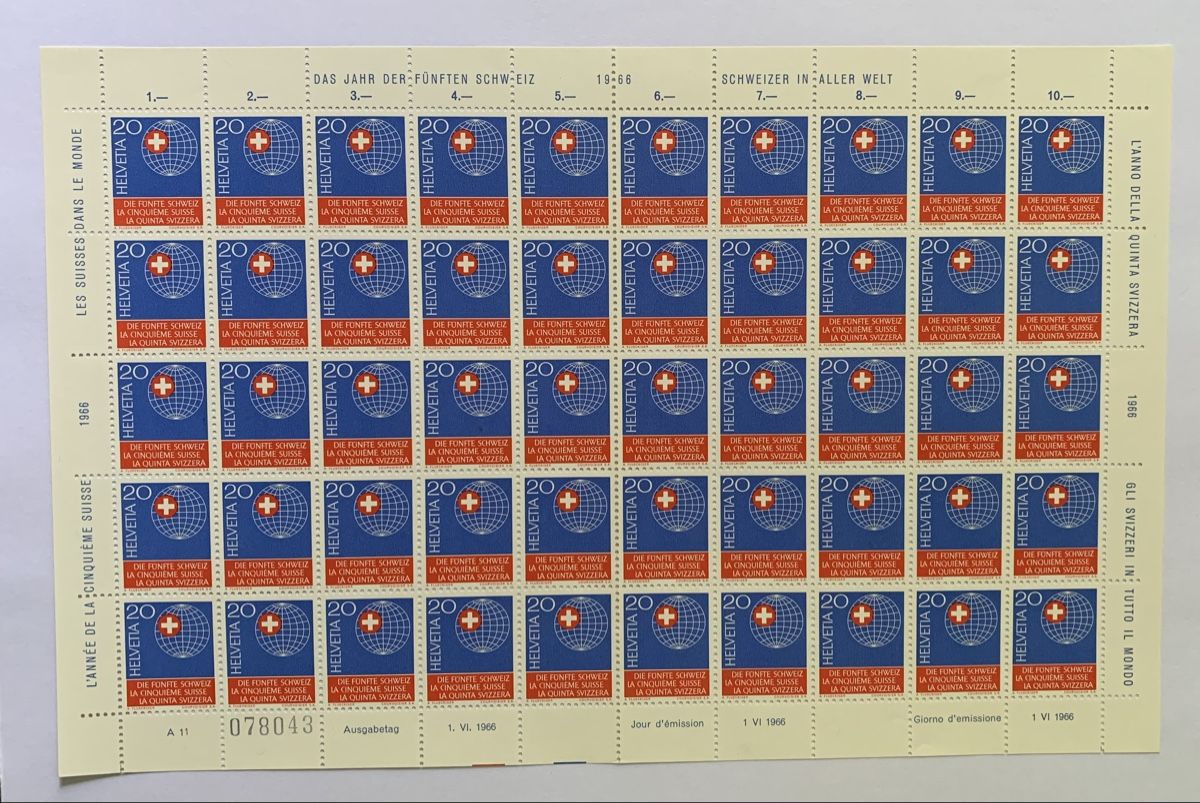 Alle Briefmarken: Helvetia 1966 - ein Bogen mit 50 Marken ** – Neu (gemäss Beschreibung) aus Zürich von Apache4