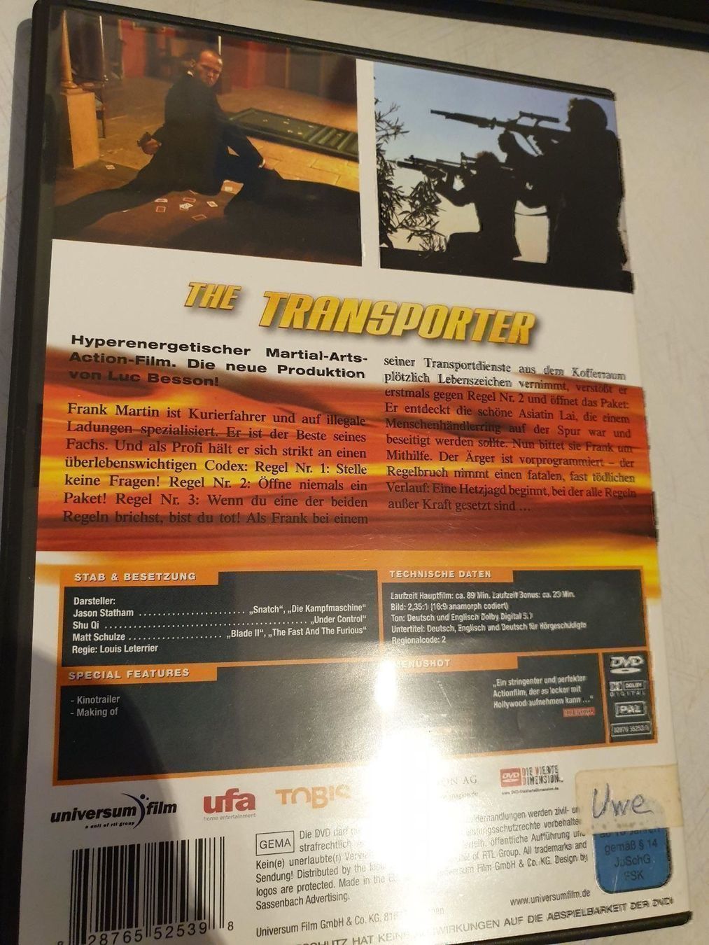 Tutti i DVDs: DVD The Transporter - Jason Statham – Usato da Felben-Wellhausen venduto da Brummbaer90 1