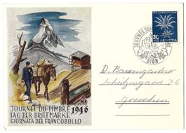 1946 Karte Tag der Briefmarke in Sion mit Sonderstempel