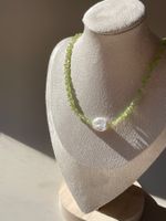 Edelstein Kette Peridot Süsswasserperle Edelstahl 18Kvergold