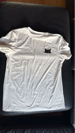 White T-Shirt with Cute Black Cat Pocket Print