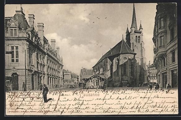 Cartoline postali: AK Lausanne, Strassenpartie mit Kirche – Usato da Berlin venduto da bartko-reher