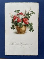 Alte Postkarte: Glückwünsche zum neuen Jahr - Pilze!