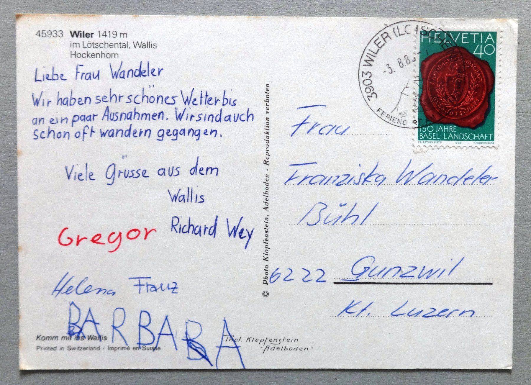 Cartoline postali: Wiler 1419 m im Lötschental – Usato da Fétigny venduto da Billy2miny 1