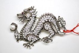 Silber Brosche Drache