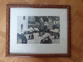 Bild mit Rahmen Dorfszene 30x25 cm
