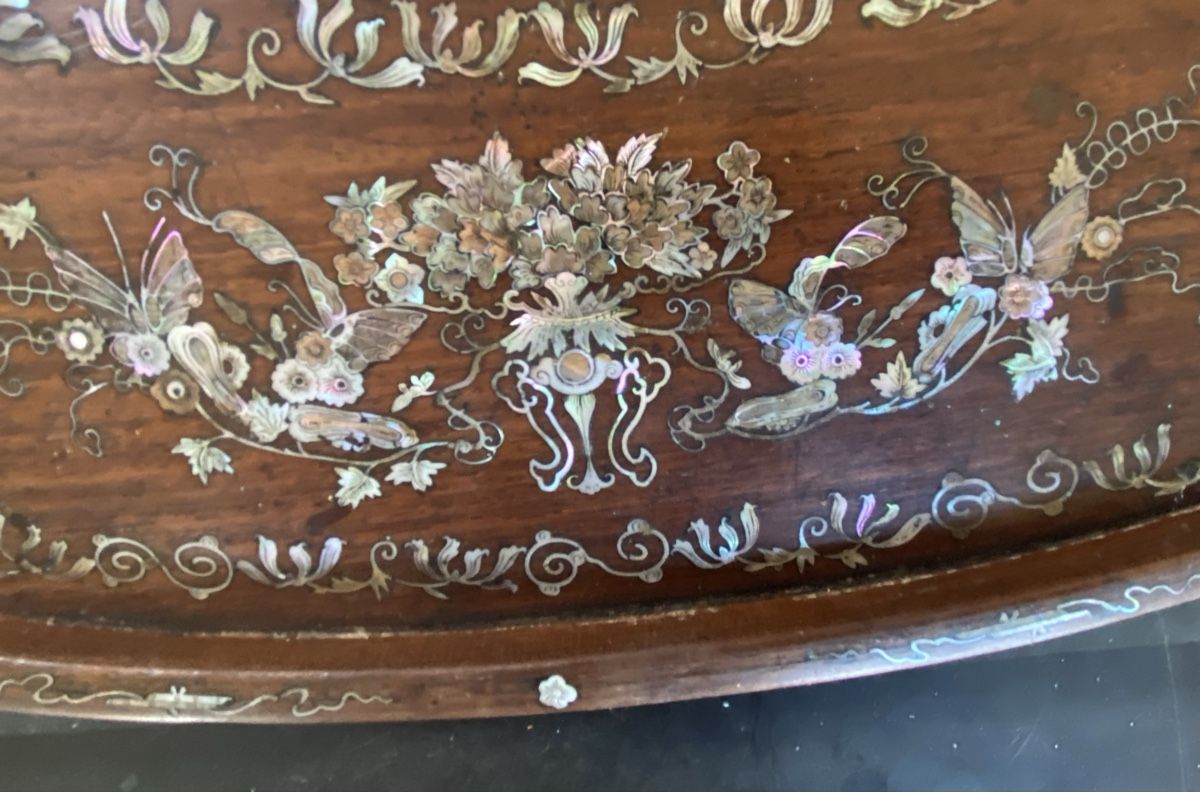 Articoli in legno: Ovale Holztafel mit Perlmutt-Intarsien – Usato da Kirchlindach venduto da Ovalix 2