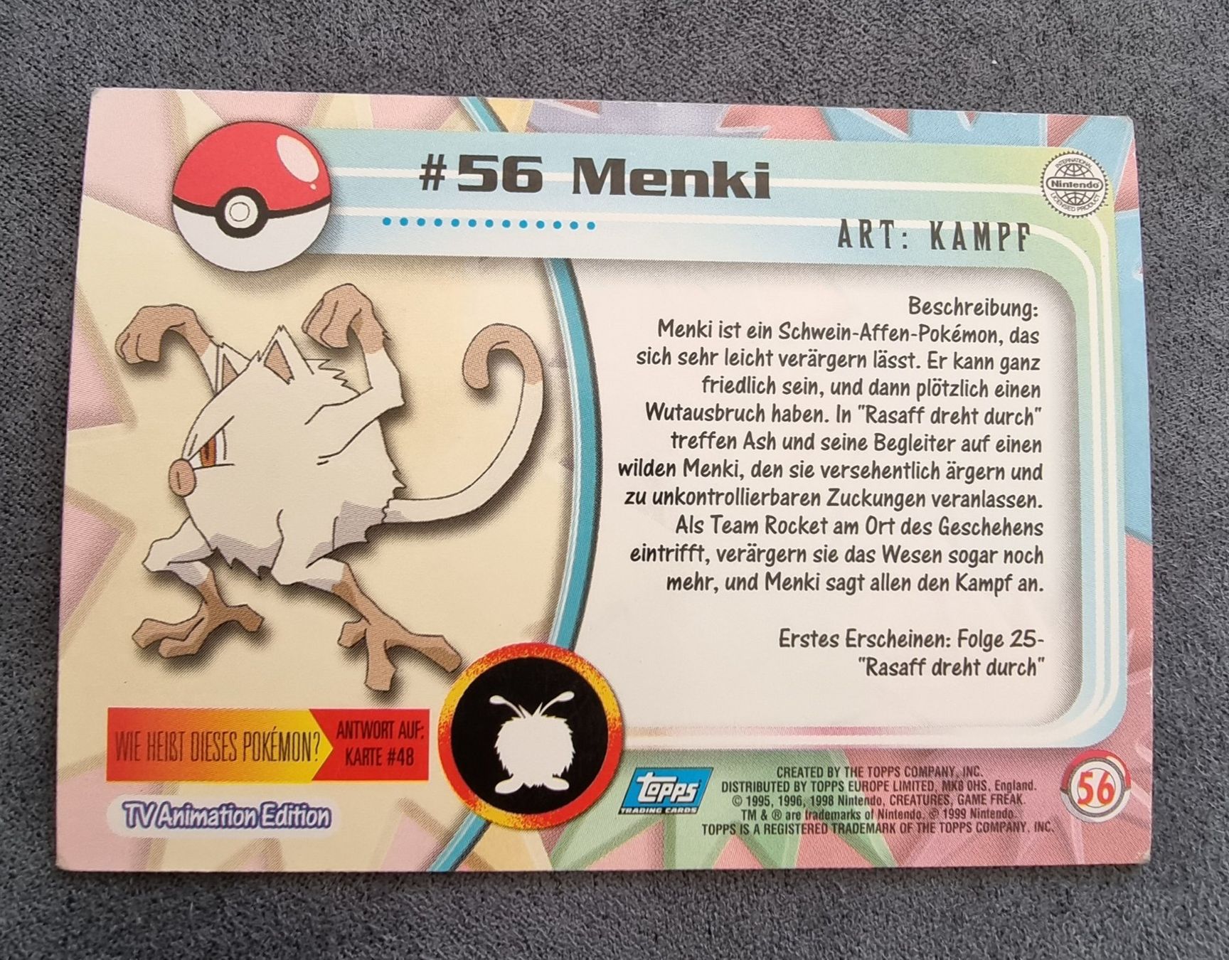 Pokémon Carte collezionabili: Pokémon Topps Holo blau #56 Menki – Usato da Roggwil BE venduto da S_Cards 4
