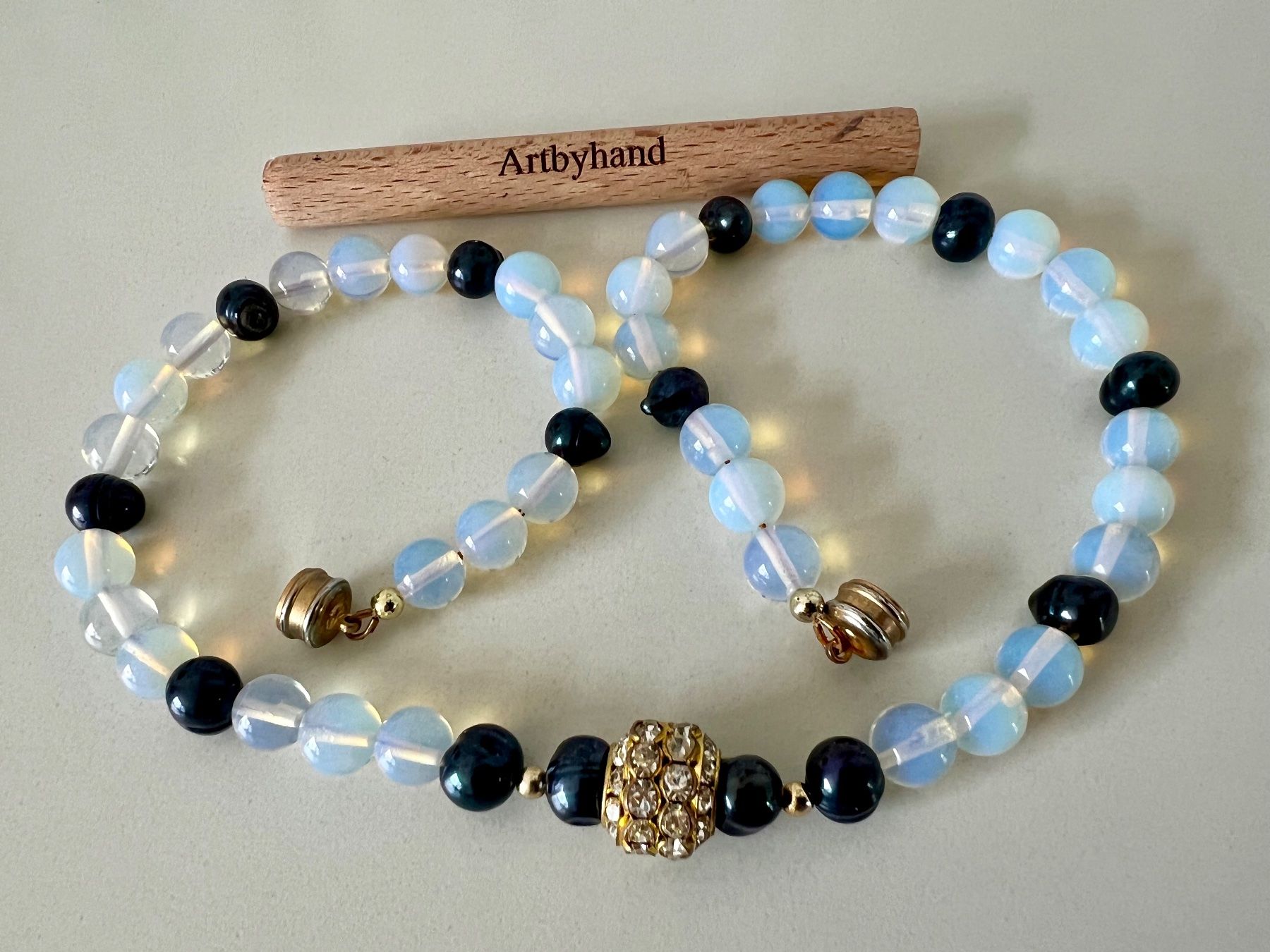 Catenine: SCHIMMERNDE OPALIT KETTE mit Echtperlen & Magnetschliesse – Usato da Ruswil venduto da artbyhand 3