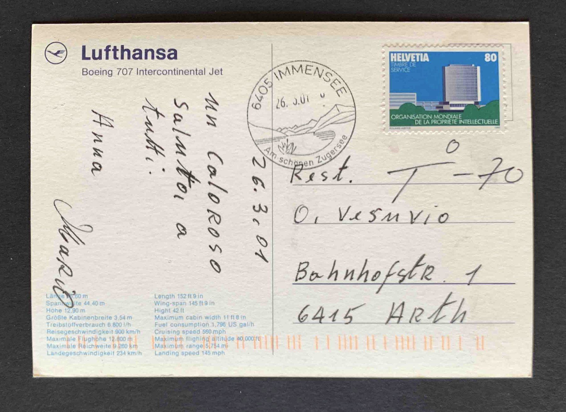 Cartes postales: AK Lufthansa Boing 707 Intercontinental Jet – D'occasion à Goldau par artelier1 1