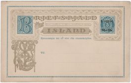 1 GILDI auf 5 AUR. Postkarte - seltene Ganzsache von ISLAND