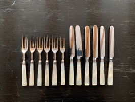 6 Paar Messer & Gabeln Perlmutt, Antik