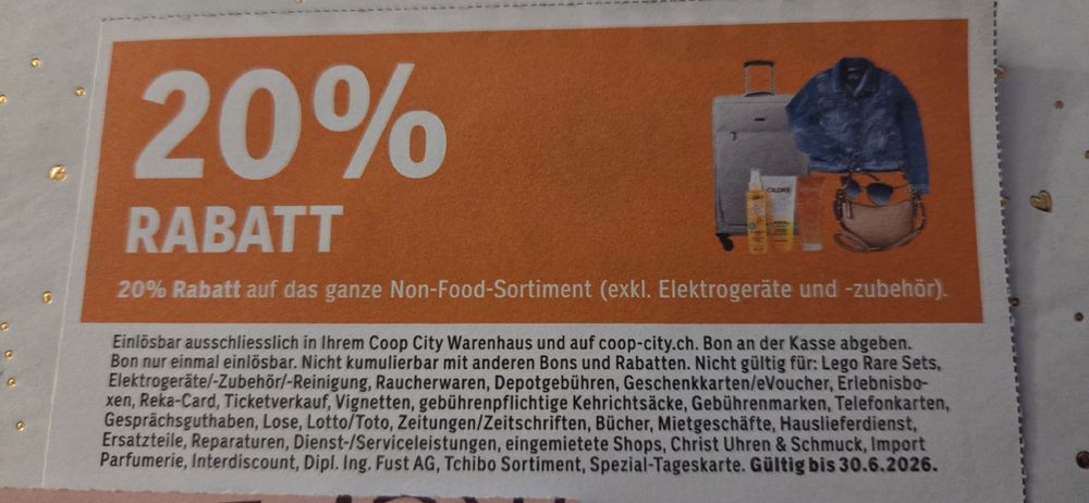 Coop City Bon: 20% Rabatt auf Non-Food! (Neu (gemäss Beschreibung)) in ...