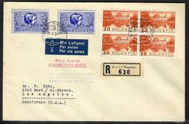 1938, J84I (2x)+, 2x Blockausschnitt auf R/LP-Brief (15770)