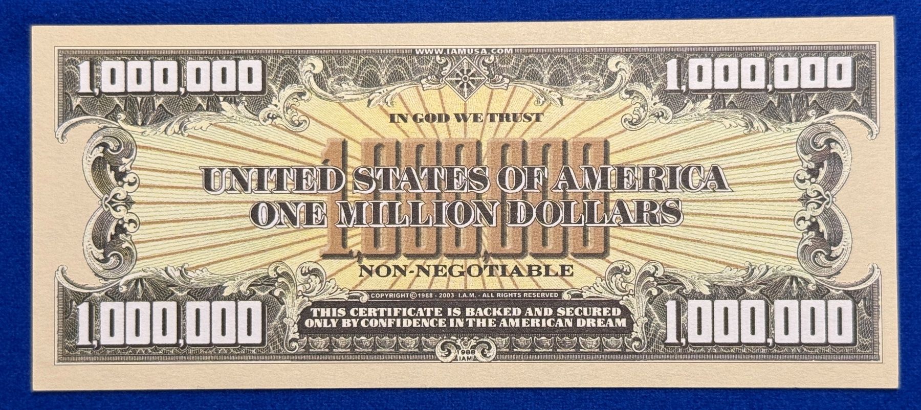 Banconote: **1 Million Dollar USA Banknote in Top** – Usato da Langrickenbach venduto da MeUs74 1
