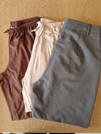 3 Hosen Gr.L Beige,Braun,Grau weit,lang,leicht &luftig
