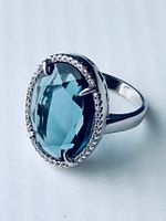Ring gross Stein blau Zirkonia Statement oval 925 Silber 53