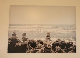 Zen-Steinbild am Meer, Leinwandbild, Top Zustand!