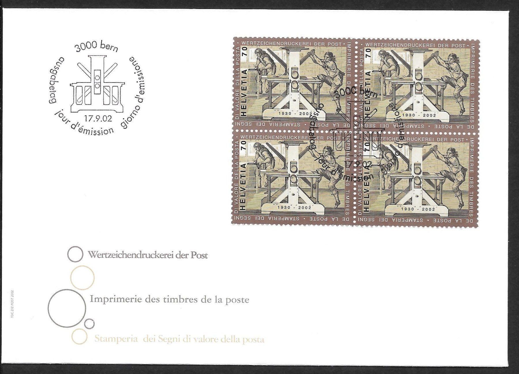 Tutti i francobolli: FDC Nr. 1067 Viererblock ET Bern 17.9.2002 – Nuovo (secondo la descrizione) da Olten venduto da clotaldi