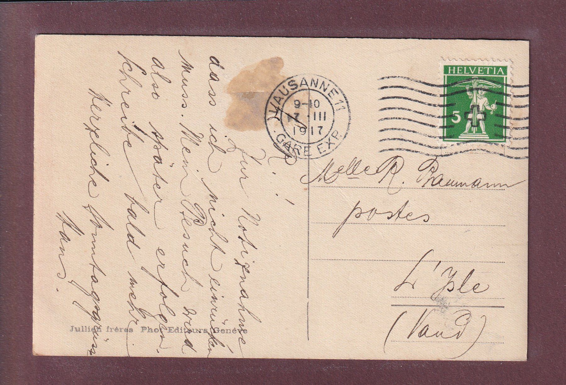 Ansichtskarten: LAUSANNE - Bel-Air - Trams - 1917 – Gebraucht aus Pully von nicecards 1