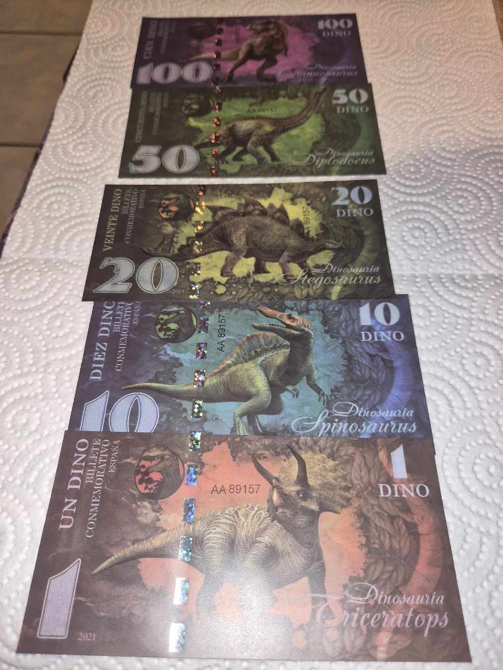 Banknoten: lot de 5 billets commémorarif dinosaure – Neu (gemäss Beschreibung) aus Senèdes von hen_fw8b 1