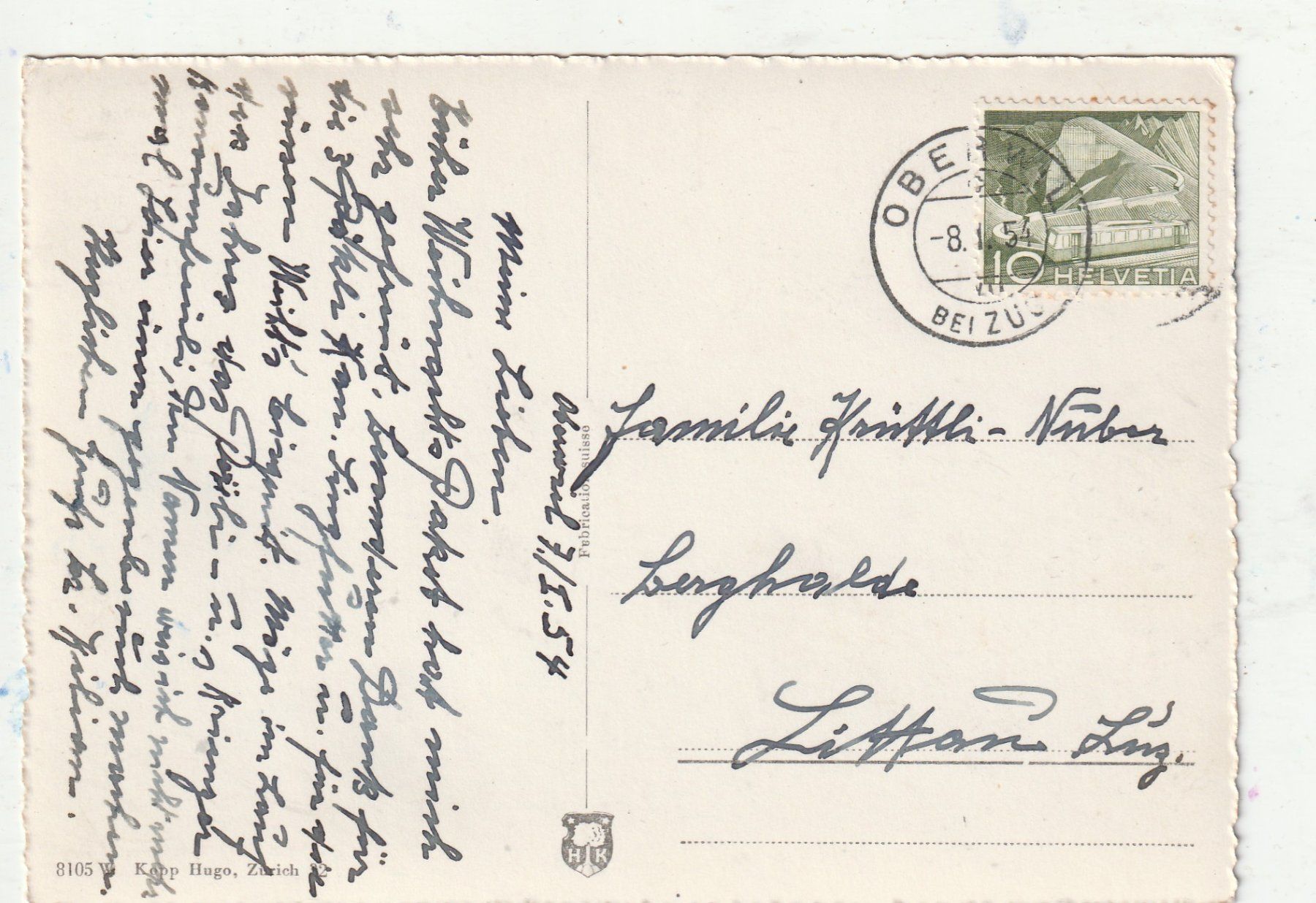 Cartoline postali: Oberwil  Zug Sanatorium – Usato da Lumbrein venduto da made02 1