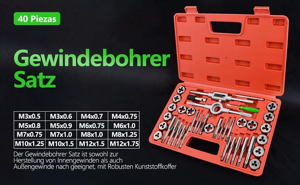 Tutti gli attrezzi: 40-teiliges Gewindeschneider Set, M3-M12 Gewindebohrer – Nuovo e nell'imballaggio originale da Zürich venduto da MueDes 1