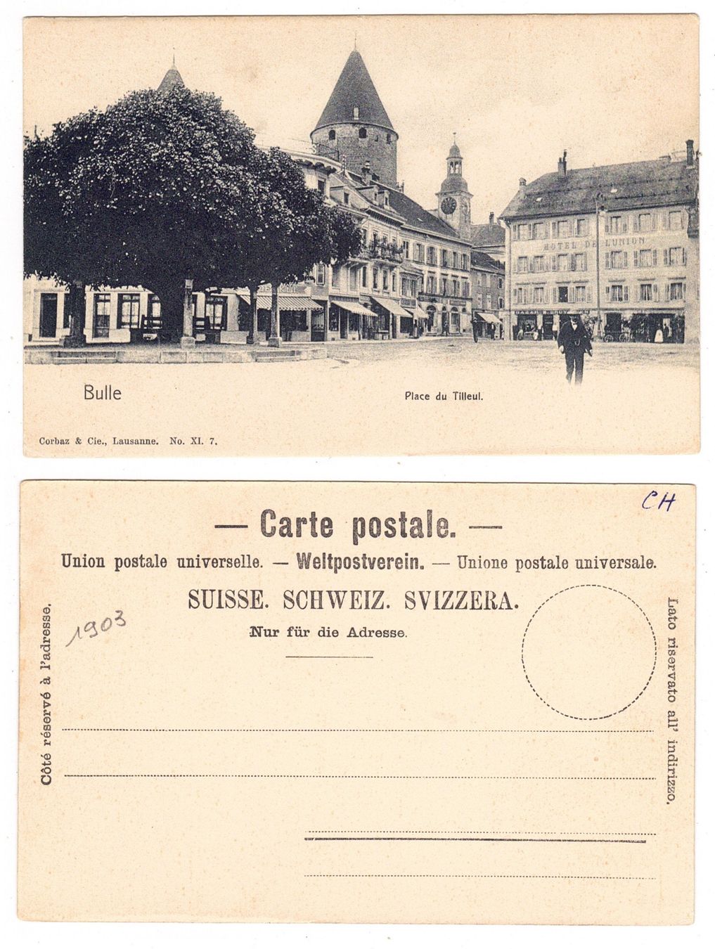 Ansichtskarten: Bulle, Place du Tilleul – Gebraucht aus La Tour-de-Peilz von amjust