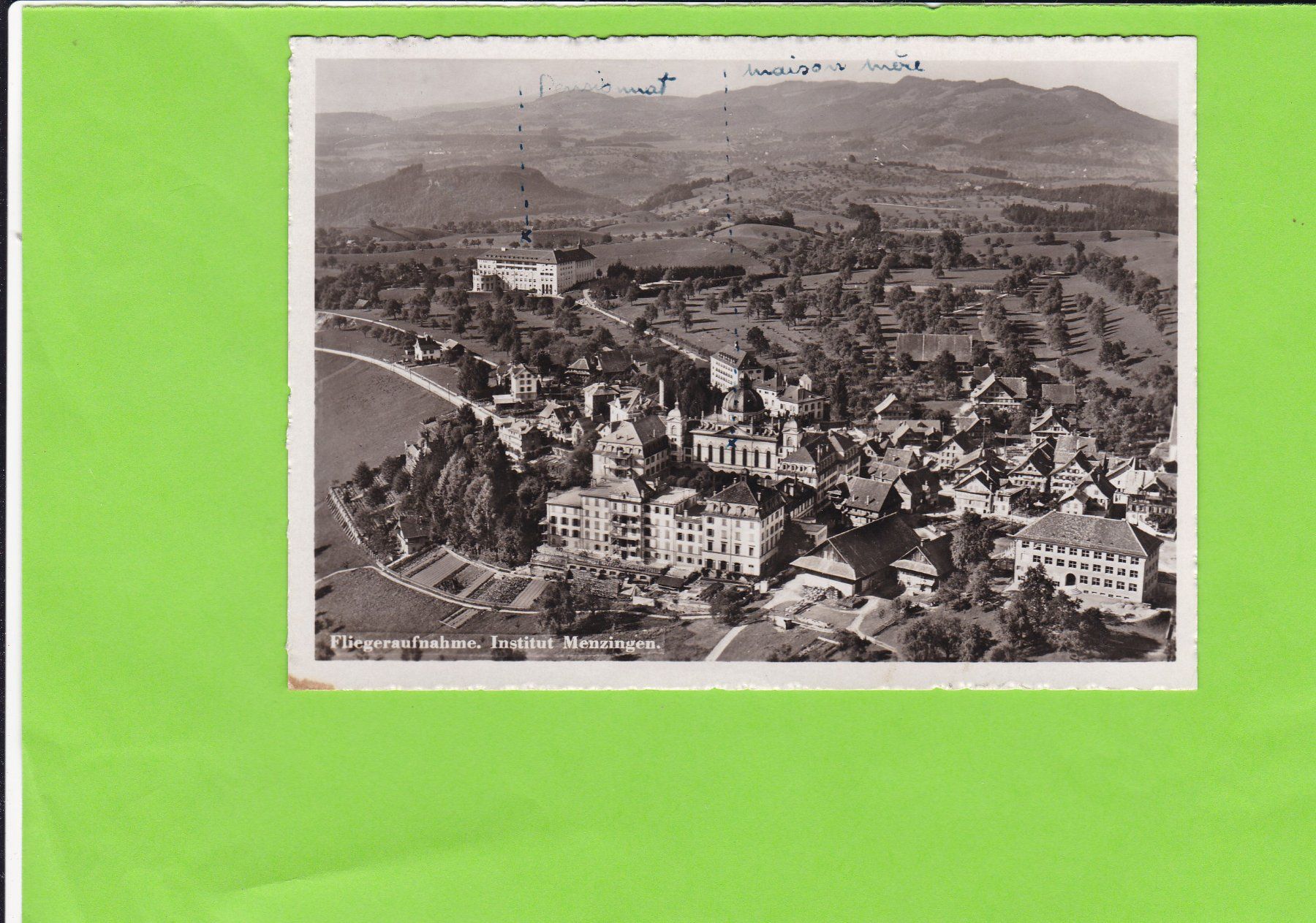 Cartoline postali: Fliegeraufnahme Institut Menzingen – Usato da St. Peterzell venduto da neckertal