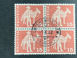 Schweiz 1962 Säumer 15 Rp. 4er-Block gest. UNTERENTFELDEN