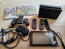 Nintendo Switch Konsole Schwarz inkl. 3 Spiele