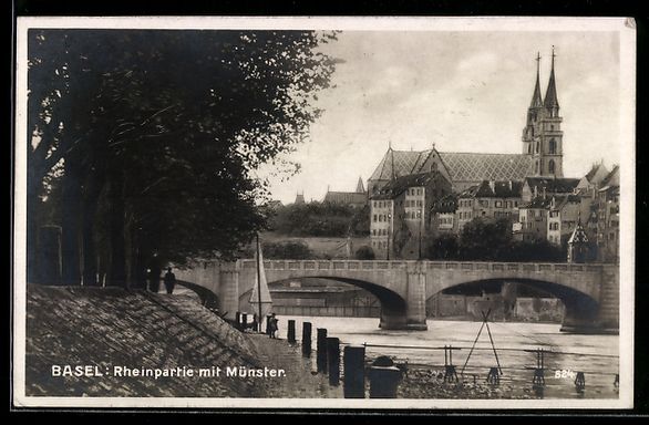 Cartoline postali: AK Basel, Rheinpartie mit Münster – Usato da Berlin venduto da bartko-reher