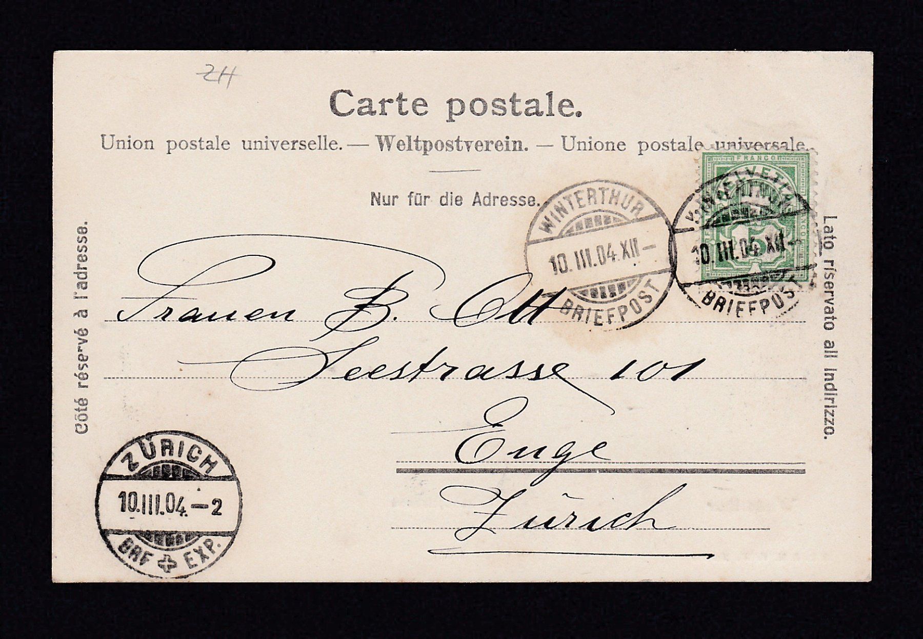 Cartoline postali: WINTERTHUR - Bahnhofstrasse, 1904 – Usato da Reiden venduto da cinfis 1