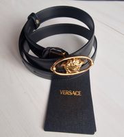 Versace Ledergürtel Medusa neu Schwarz Gold - Grösse 80cm