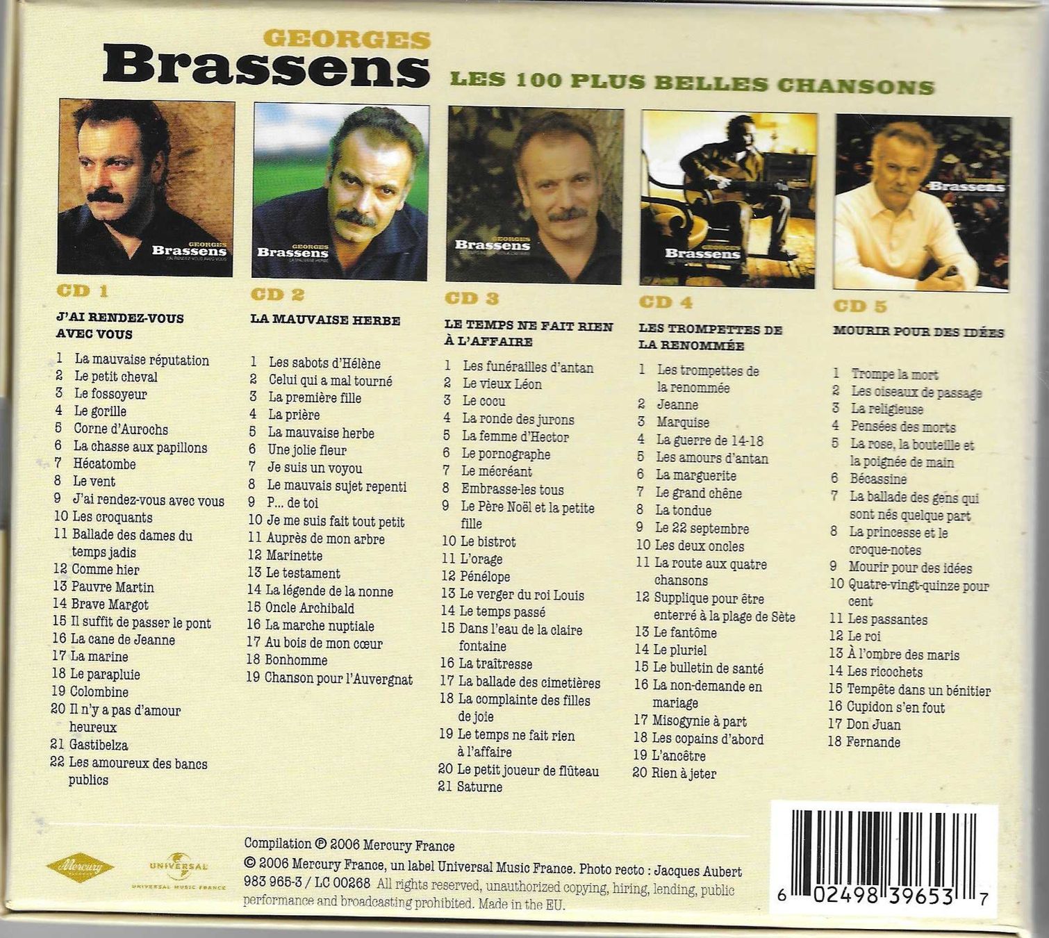 CD: GEORGES BRASSENS  -  LES 100 PLUS BELLES CHANSONS – Usato da Bex venduto da Giorgiob 1