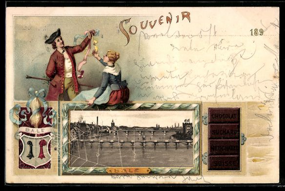Cartoline postali: Litho Basel / Bâle, Rheinpartie mit Br – Usato da Berlin venduto da bartko-reher