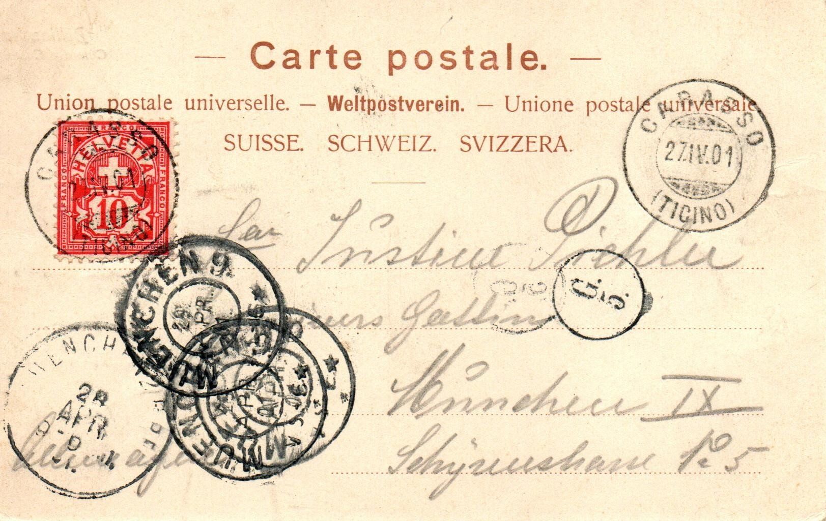 Cartoline postali: Bellinzona Ansichtskarte Chiesa e Castelli 1901 – Usato da Gerzensee venduto da Zelg30 1