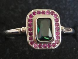 Bague Argent 925 avec émeraude et Rubis, Taille 57 💍