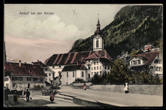 Cartoline postali: AK Altdorf, Kirche und Schreibwarengeschäft – Usato da Berlin venduto da bartko-reher