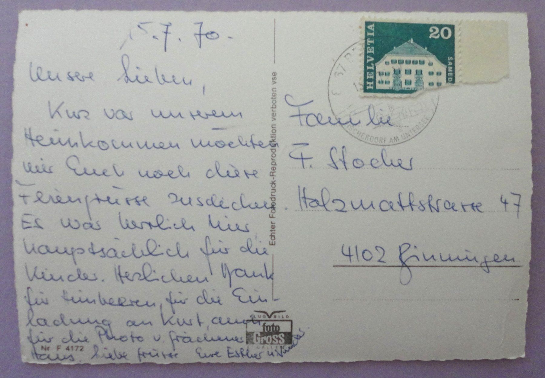 Cartes postales: Berlingen am Untersee, Flugaufnahme – Défectueux à Fétigny par Billy2miny 1