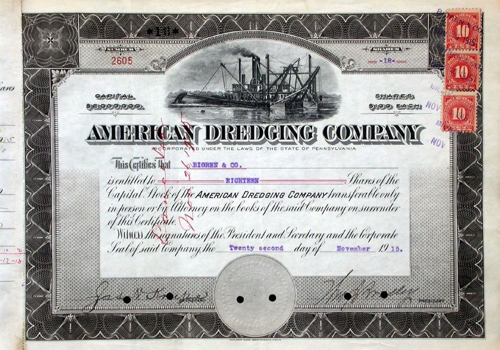 Documenti: American Dredging Company - 1915 – Usato da Solothurn venduto da Sgasche