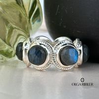 Memory-Ring Labradorit 8 mm – Massives Sterling Silber -56